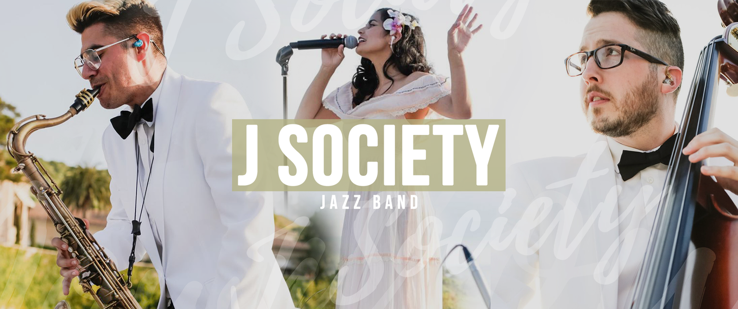 J Society jazz band performing outdoors.
