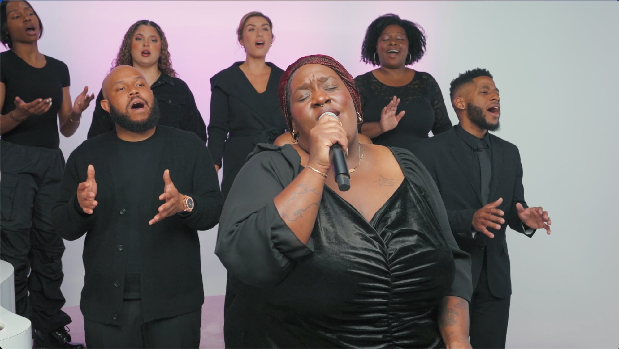 Downbeat gospel choir performing.