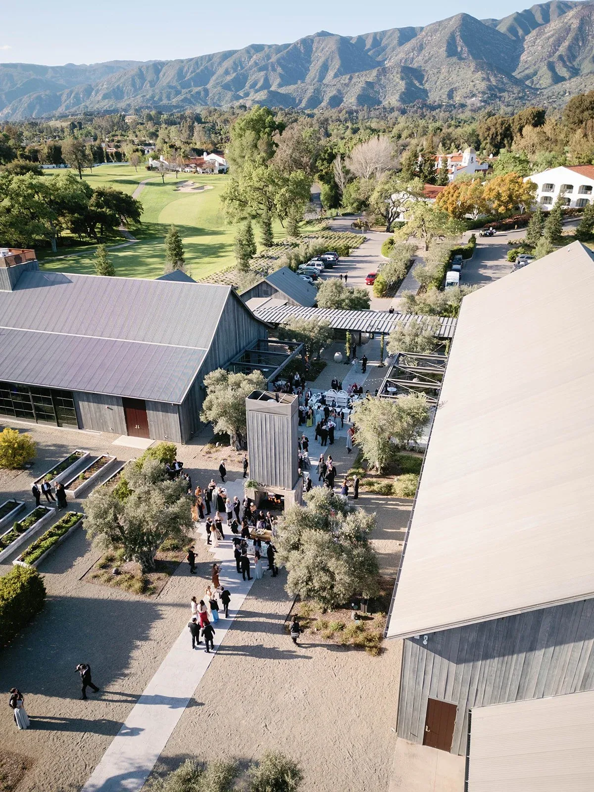An aerial view across the Ojai Valley Inn event grounds.